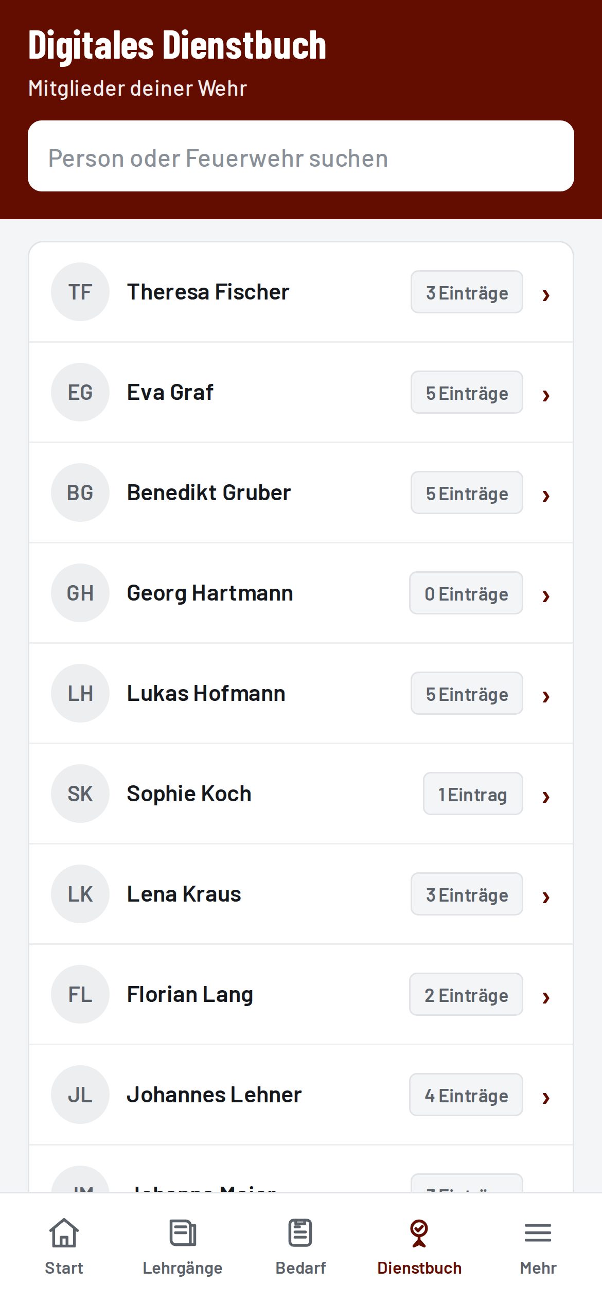 Digitales Dienstbuch der Wehr in der App